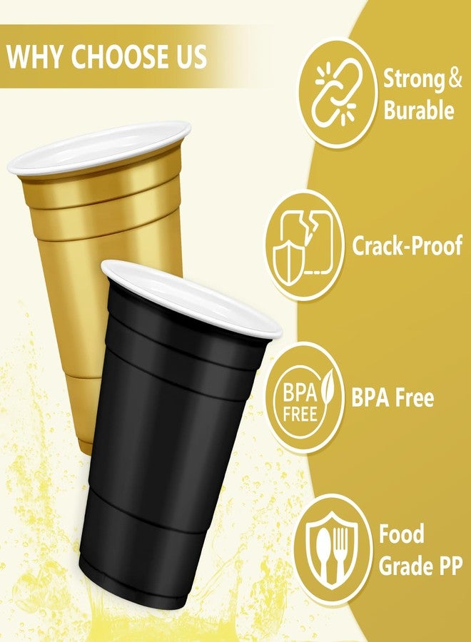 LANLISA 100Pcs Black and Gold Plastic Cups, 16 oz Disposable Cups For Birthday Party, Graduation Decorations, New Years Eve - Image 5